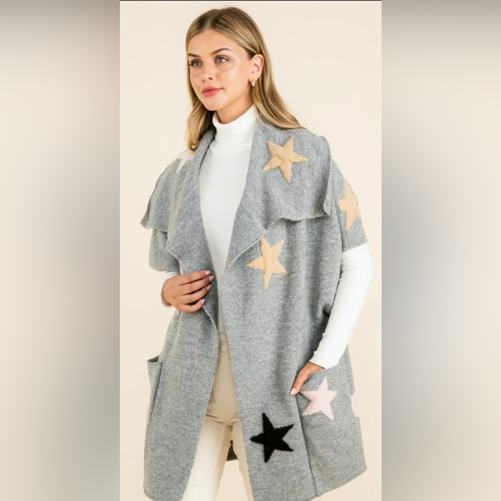 THML gray sleeveless cardigan with stars sz L